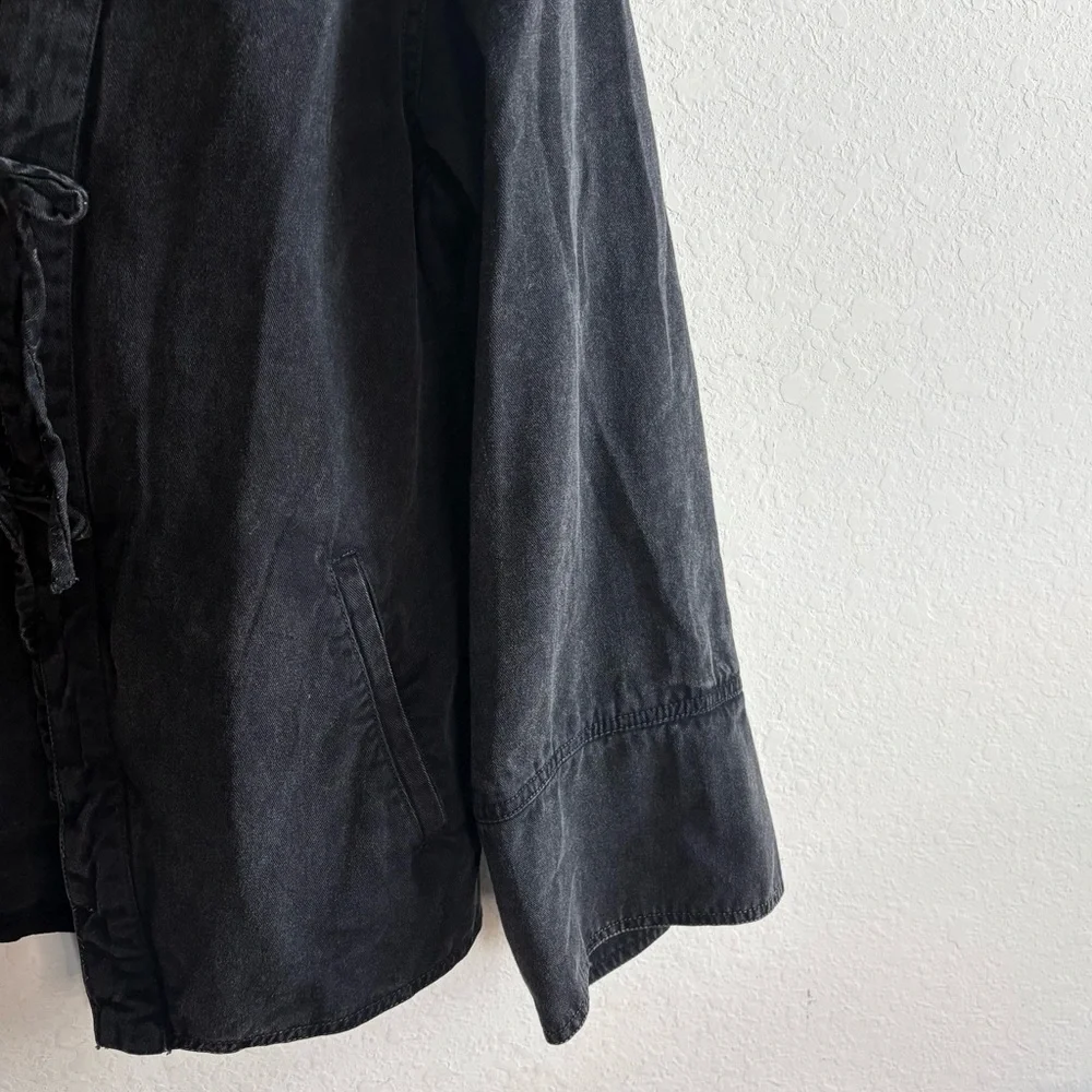 Free People Tie-Front Black Denim Jacket Dragonfly Wide Top XS - Picture 5 of 8